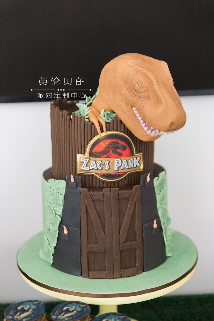 Cake from a Jurassic Park Dinosaur Birthday Party via Kara