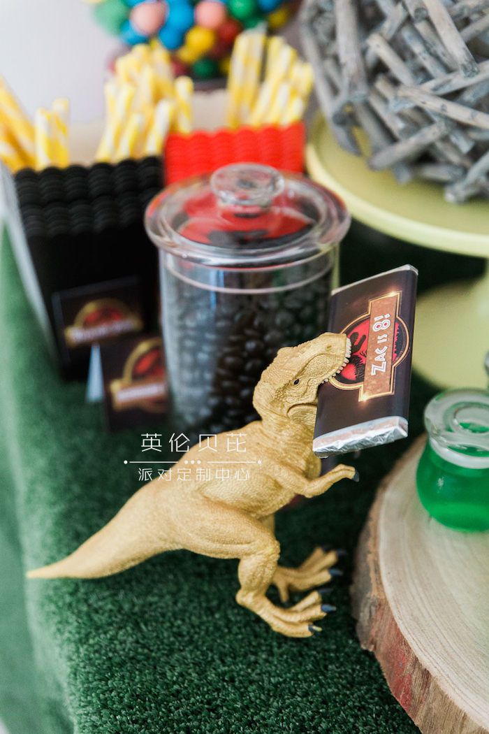 Dinosaur Nibbling on a Chocolate Bar from a Jurassic Park Dinosaur Birthday Party via Kara