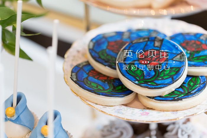 Stained glass Enchanted Rose cookies from a Beauty and the Beast Inspired Wedding on Kara