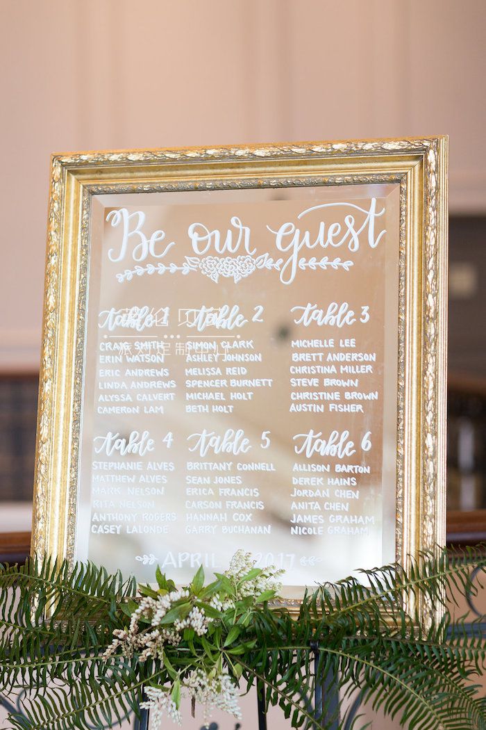 Mirror seating chart from a Beauty and the Beast Inspired Wedding on Kara