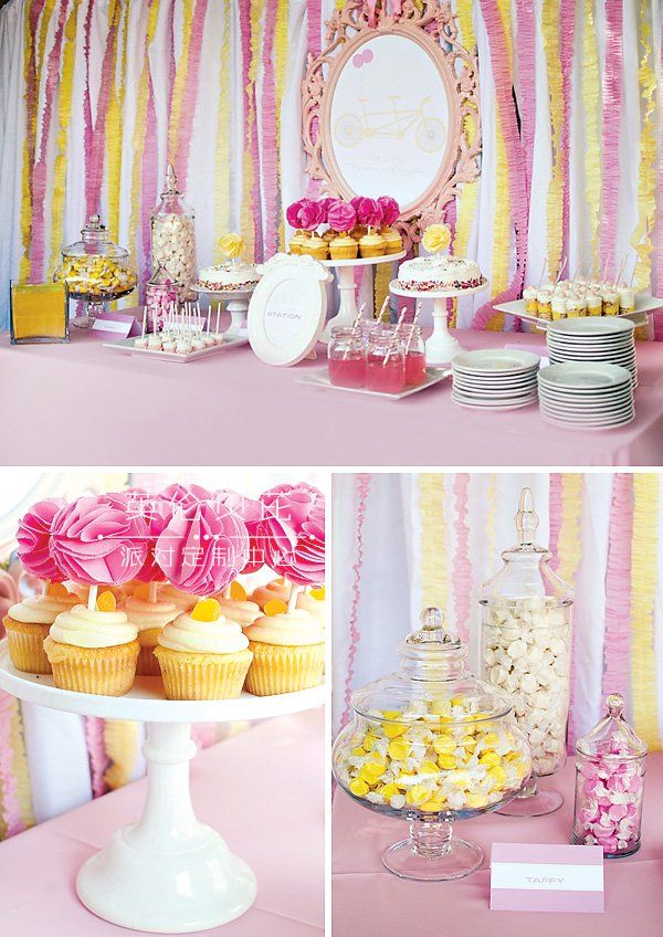 粉红色和黄色主题生日派对
